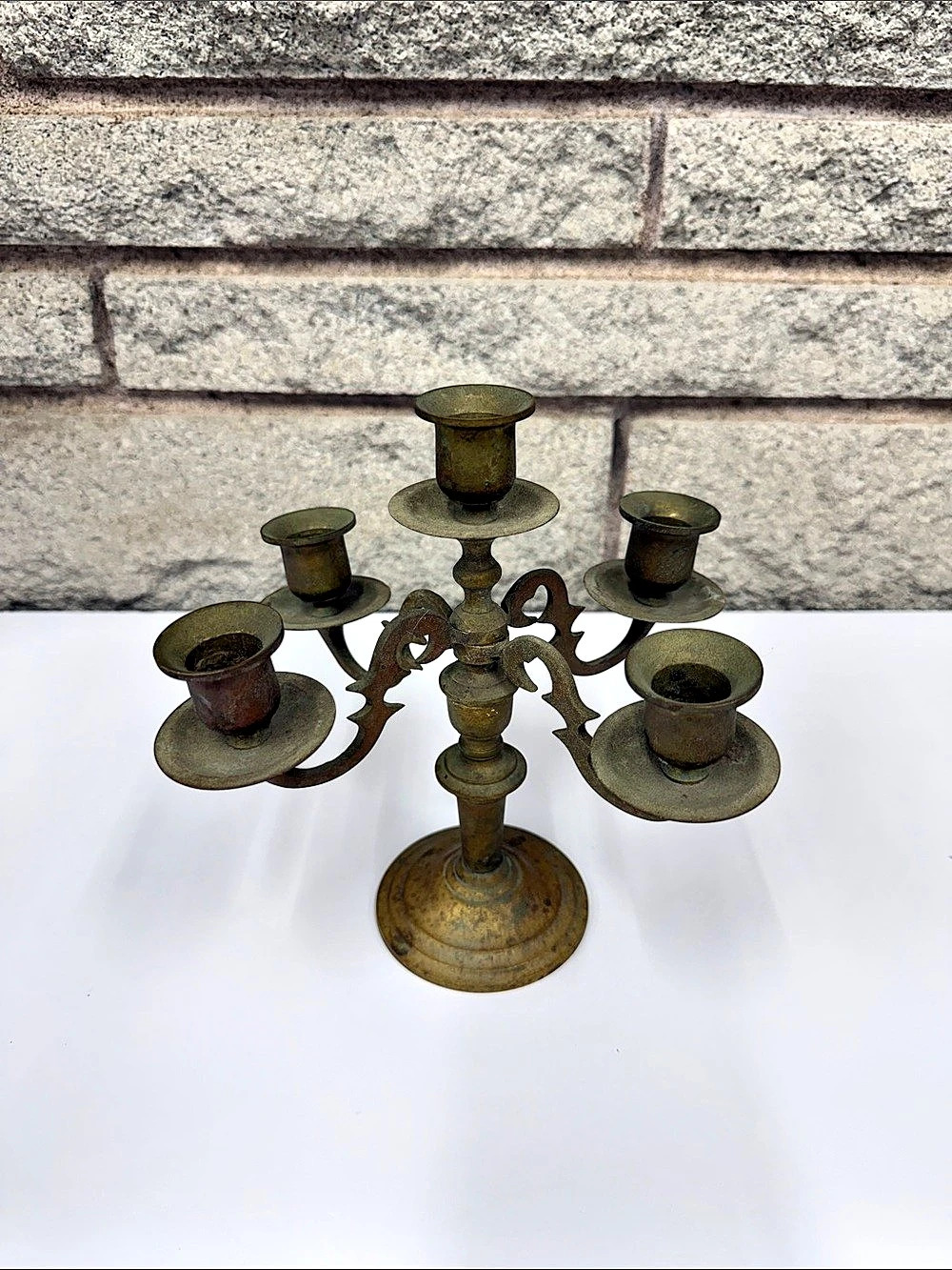 Vintage Japanese Brass 5-Arm Candelabra Candle Holder – Japan – Patina